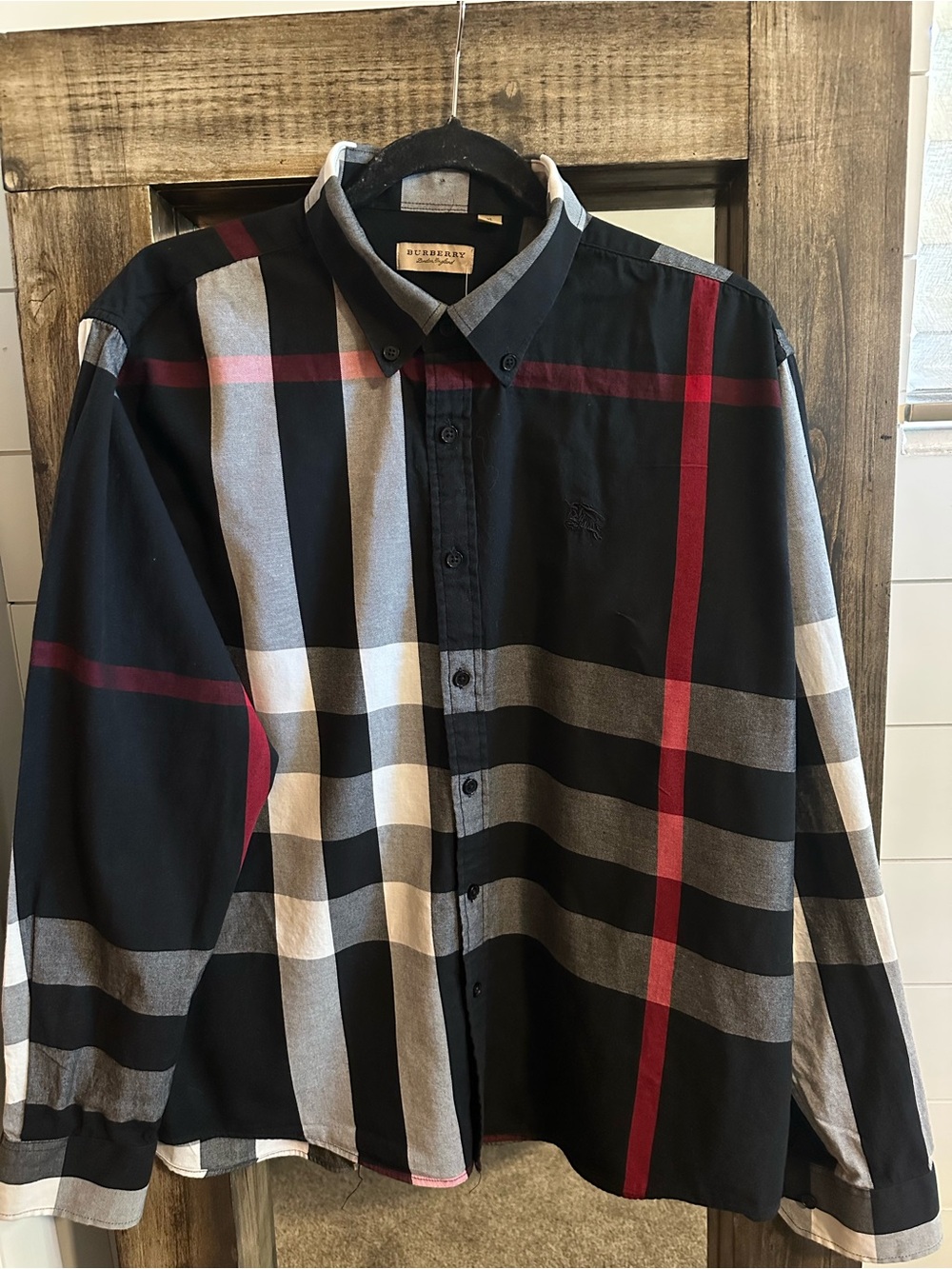 Burberry London England Men’s XL Black Nova Check Button Front Shirt 100% Cotton
